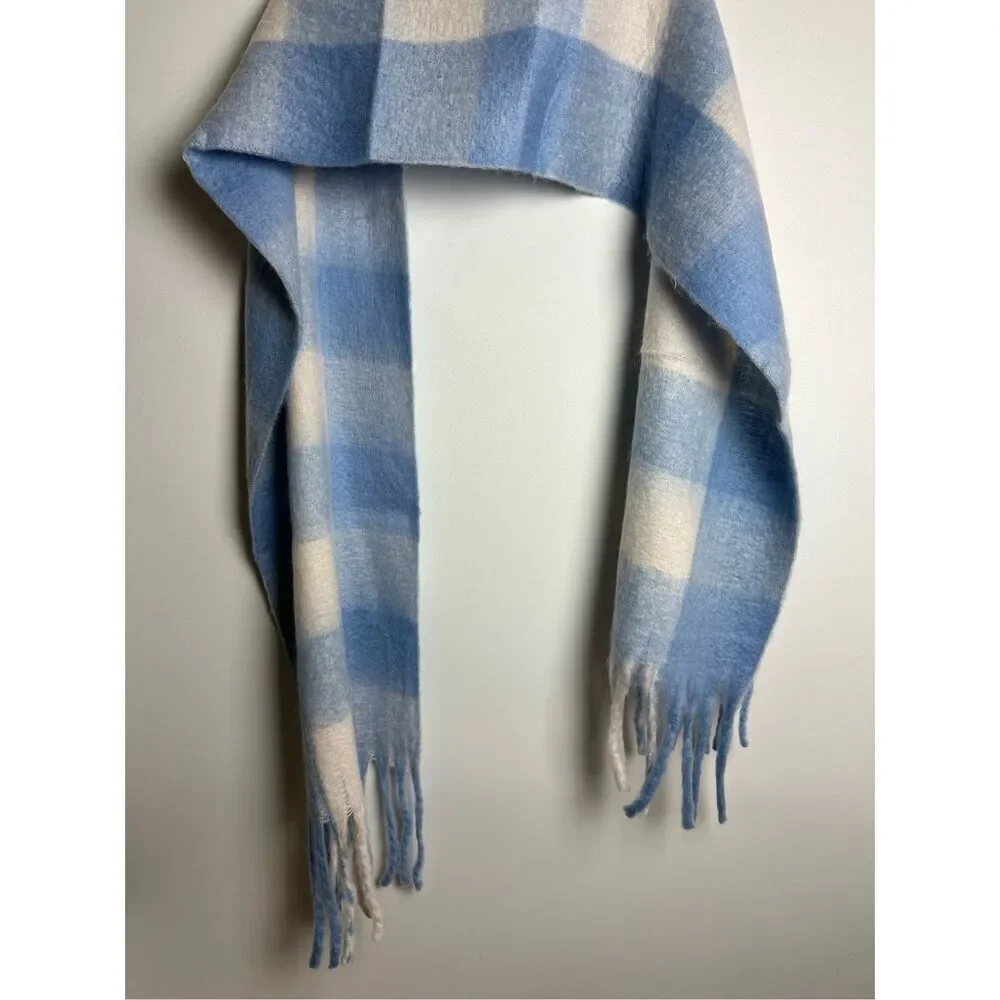 Blue and cream white plaid scarf